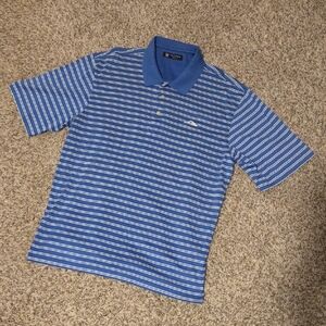 Peter Millar Blue and White Striped Polo Golf Shirt Mens Size XL